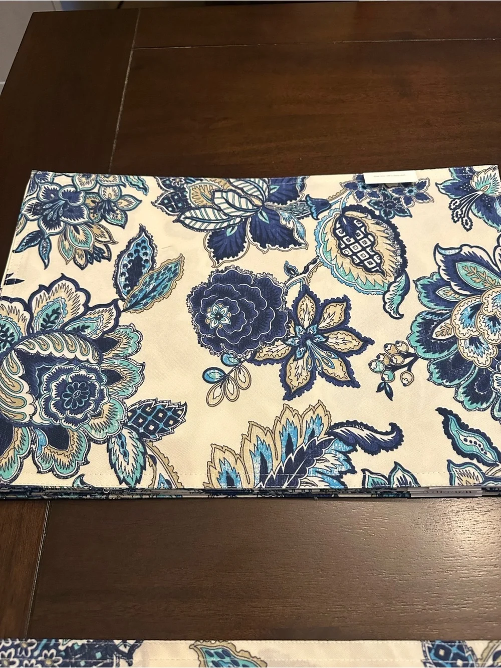 Waverly Blue and Cream Floral Table Runner with Matching Placemats